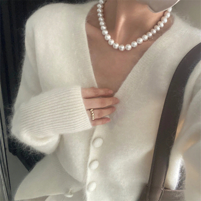 Damen Strickcardigan V-Ausschnitt Knöpfe Norvielle
