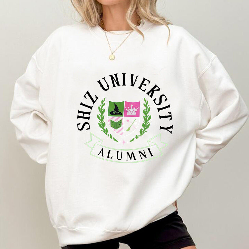 Damen Oversized Sweatshirt Universitätsemblem Lässig Grün