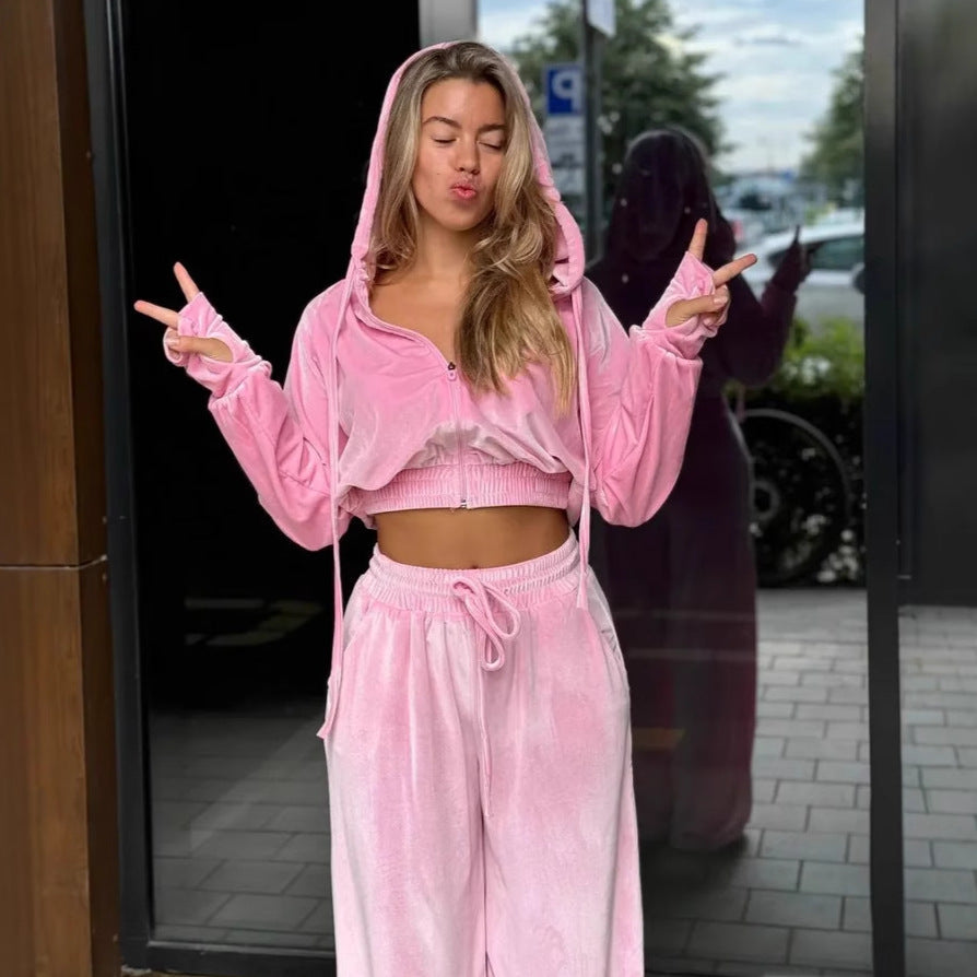 Damen Jogginganzug Velours mit Kapuze Norvielle