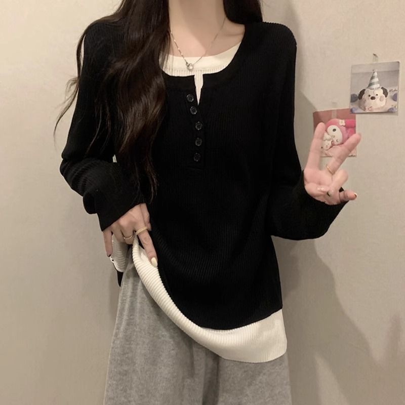 Damen Langarm-Pullover mit Knopfleiste Norvielle