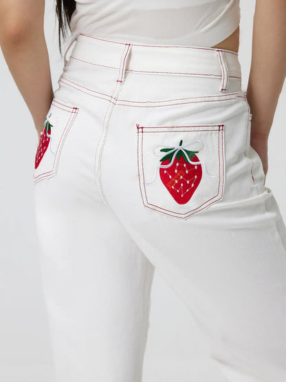 Damen Jeans mit Stickereien Blumenmuster Norvielle