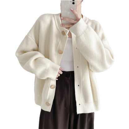 Damen Strickcardigan Weiches Material Knöpfe Beige