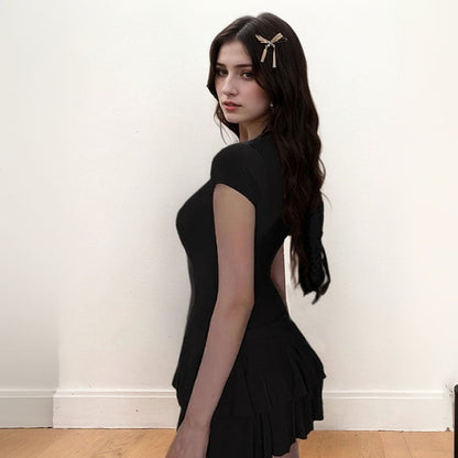 Damen Minikleid Rüschensaum Figurbetont
