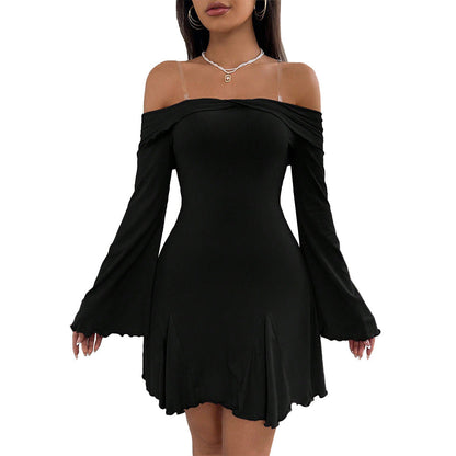 Damen Minikleid Schulterfrei Volantärmel Elegant