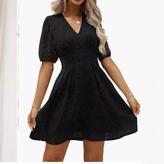 Damen Kleid mit Puffärmeln und V-Ausschnitt Norvielle