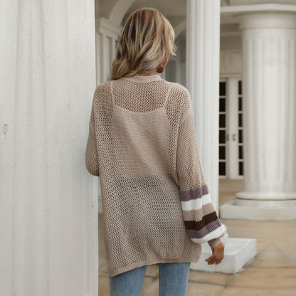 Damen Strickjacke mit Streifenärmeln Locker Passform Norvielle