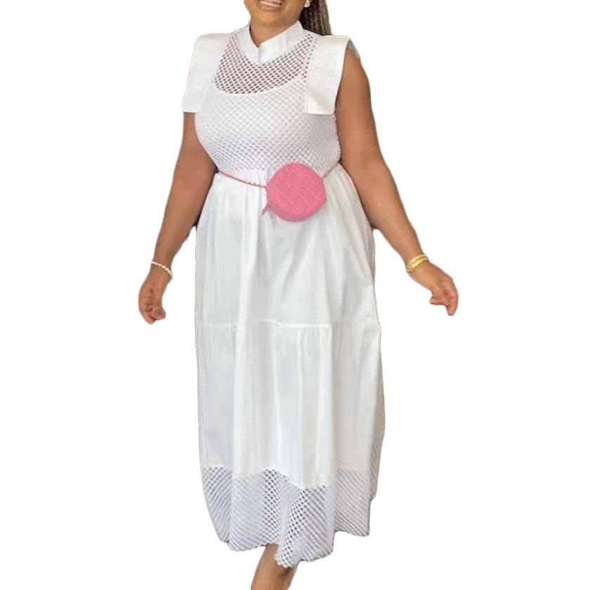 Damen Midi-Kleid Netzdetails Taillenbund Norvielle