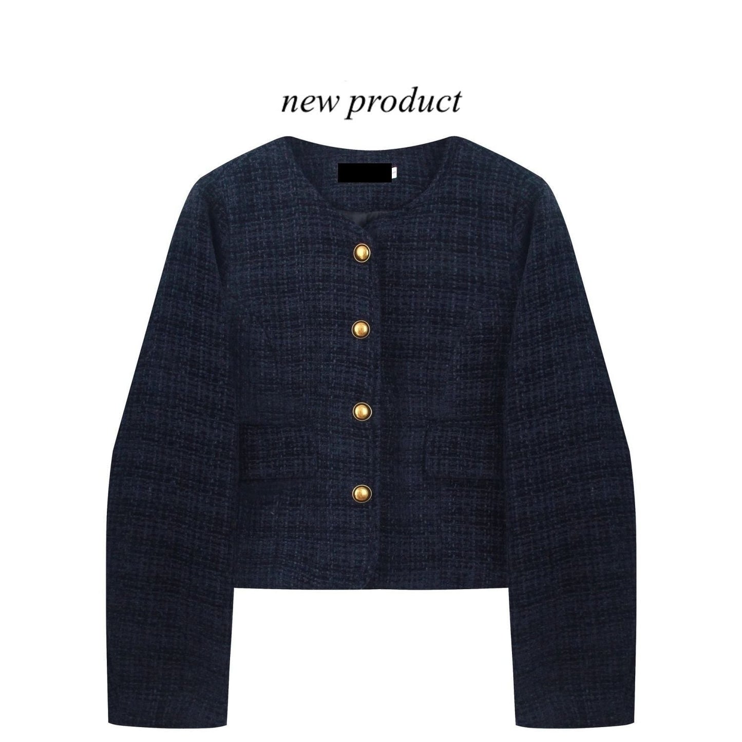Damen Cropped Blazer Goldknöpfe Norvielle Schwarz - Norvielle