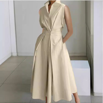Damen Midi-Kleid V-Ausschnitt Taschen Norvielle - Norvielle