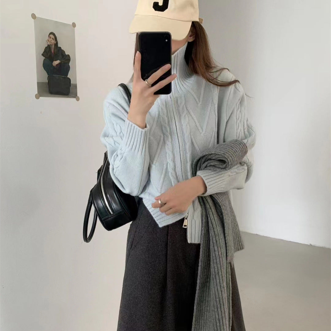 Damen Strickjacke Kabelmuster mit Reißverschluss Beige - Norvielle
