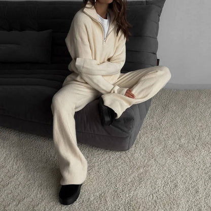 Damen Pullover Hochkragen Rippstruktur Beige