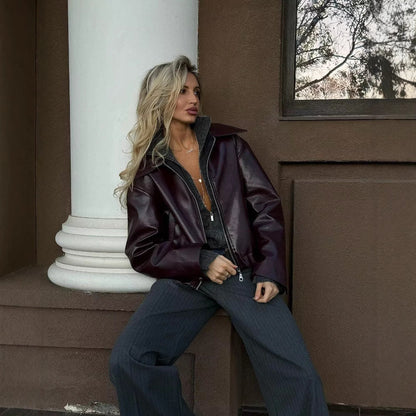 Damen Kunstlederjacke mit Kragen