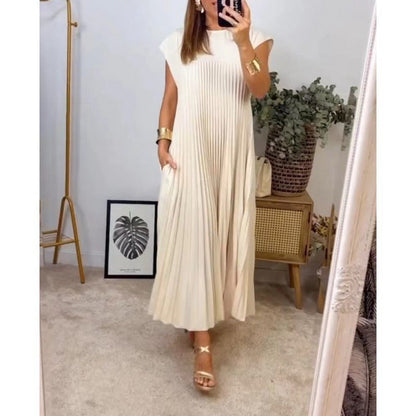 Damen Maxikleid Plissiert Eleganter Schnitt Dekorative Details