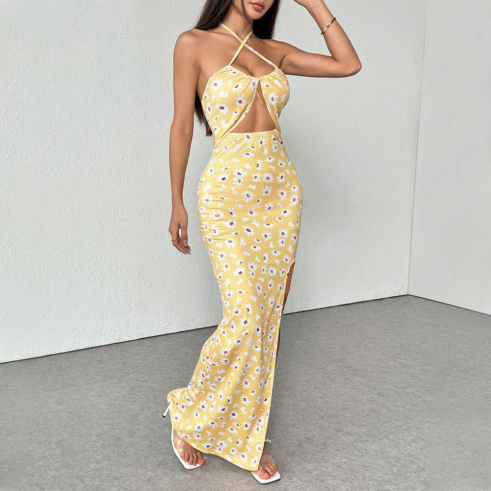 Damen Minikleid Sommerlich Floralmuster Mit Cut-Out-Details es