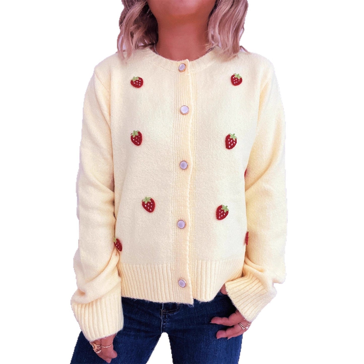Damen Strickjacke Erdbeerdesign Norvielle