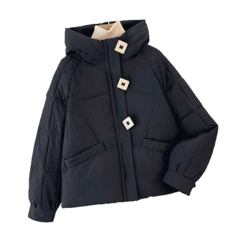 Damen Winterjacke Puffy Mit Kapuze Dekorative Knöpfe Norvielle