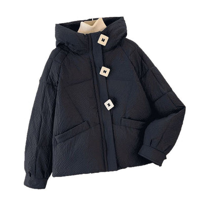 Damen Winterjacke Puffy Mit Kapuze Dekorative Knöpfe Norvielle