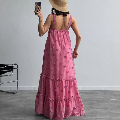 Damen Sommerkleid Bodenlang Floralmuster Rüschendetails Norvielle