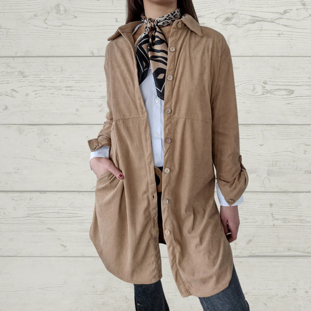 Damen Langarmhemdjacke Corddesign Strukturiert