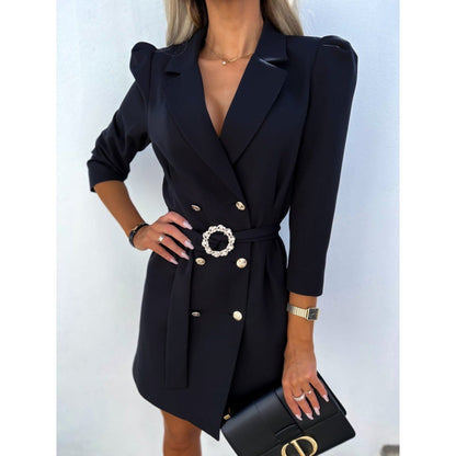 Damen Blazer-Kleid Tailliert Dekorative Brosche