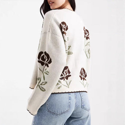 Damen Strickjacke Floralmuster Elegantes Design Norvielle