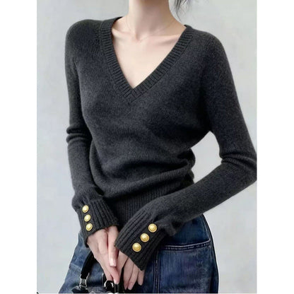 Damen Pullover V-Ausschnitt Fein Norvielle Elegantes Design