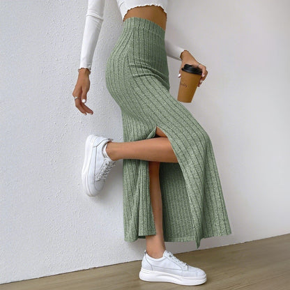 Damen Maxirock Rippendesign Seidenlook