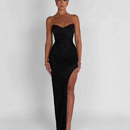 Damen Maxikleid Schmal Schnitt Schlitzdesign