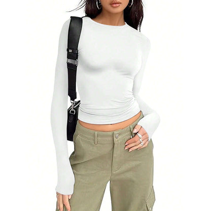 Damen Langärmliges Basic-Shirt Rundhalsausschnitt Norvielle