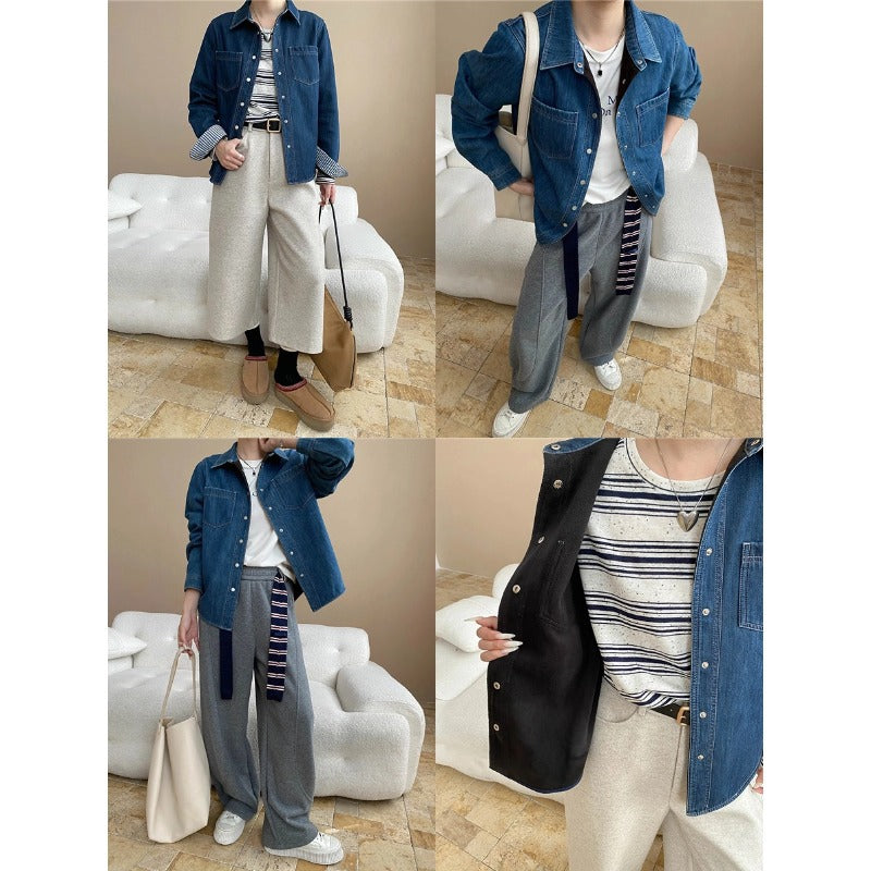 Damen Denimjacke Lässig Aufgesetzte Taschen