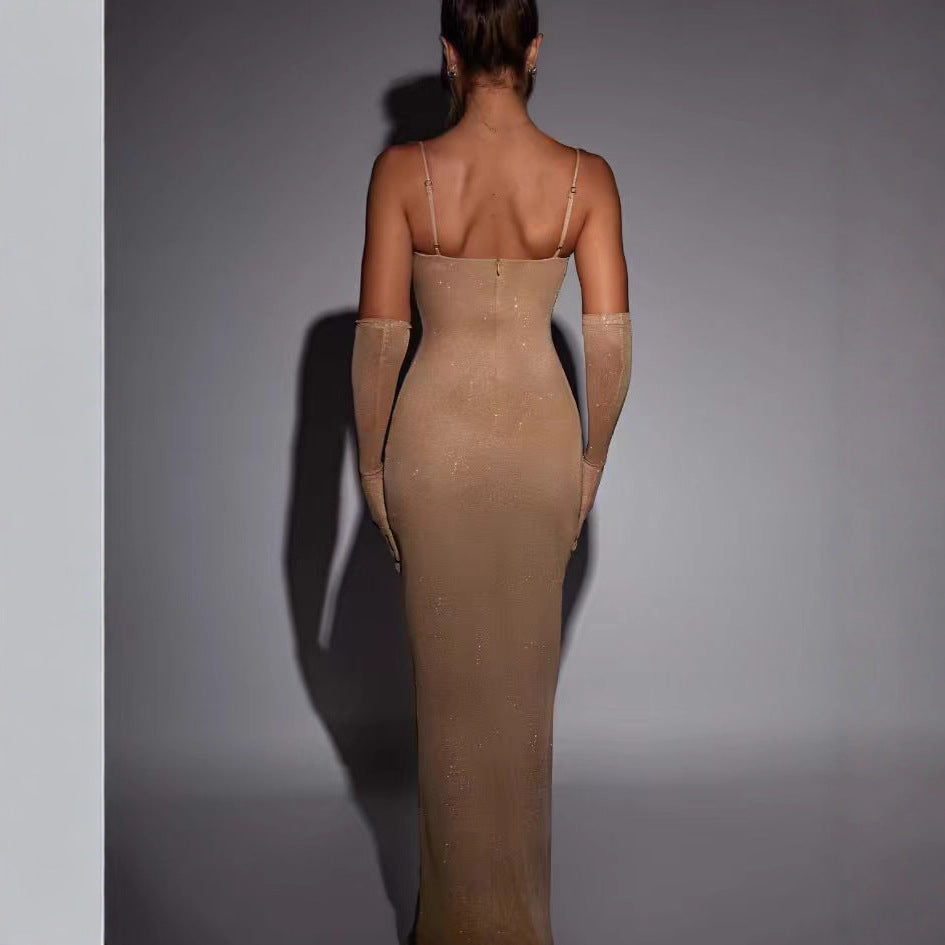 Damen Maxikleid Transparente Ärmel Figurbetont Norvielle