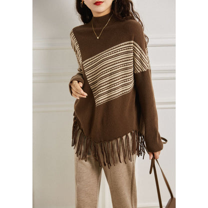 Damen Strickpullover Geometrisches Muster Fransen Norvielle