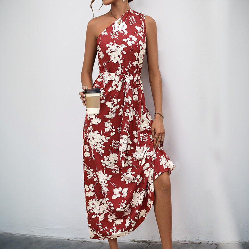 Damen Maxikleid Asymmetrischer Ausschnitt Florales Muster