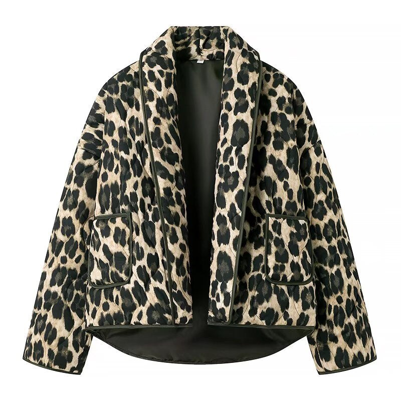 Damen Steppjacke Leo-Muster mit Taschen Norvielle