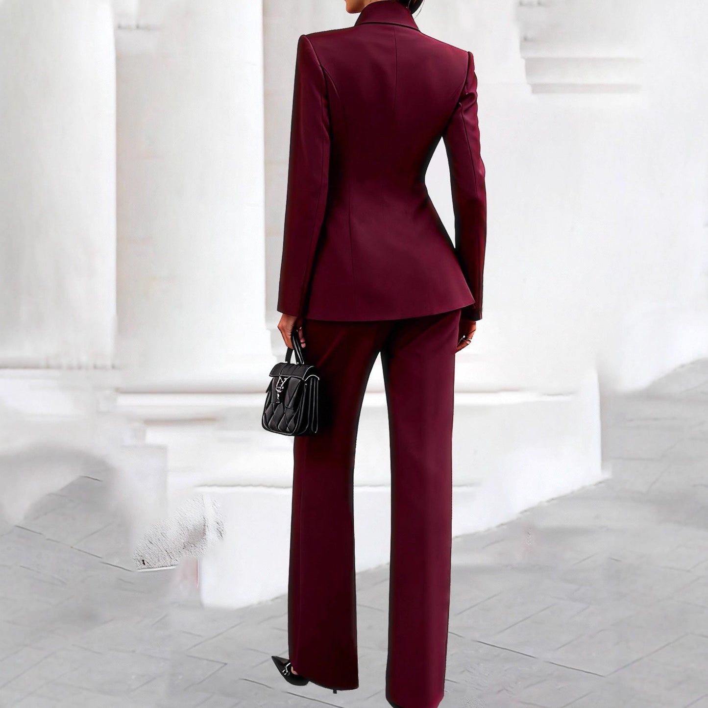 Damen Anzug Taillierter Blazer Weite Hose Norvielle