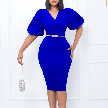 Damen Etui-Kleid Puffärmel Taillengürtel Norvielle - Norvielle