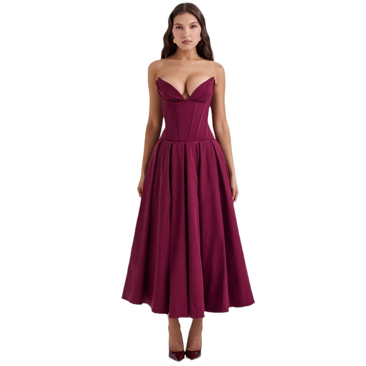 Damen Maxikleid Elegant Herz-Ausschnitt Schwingender Rock Norvielle