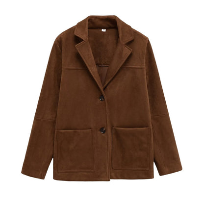 Damen Suede Blazerjacke mit Taschen Norvielle - Norvielle