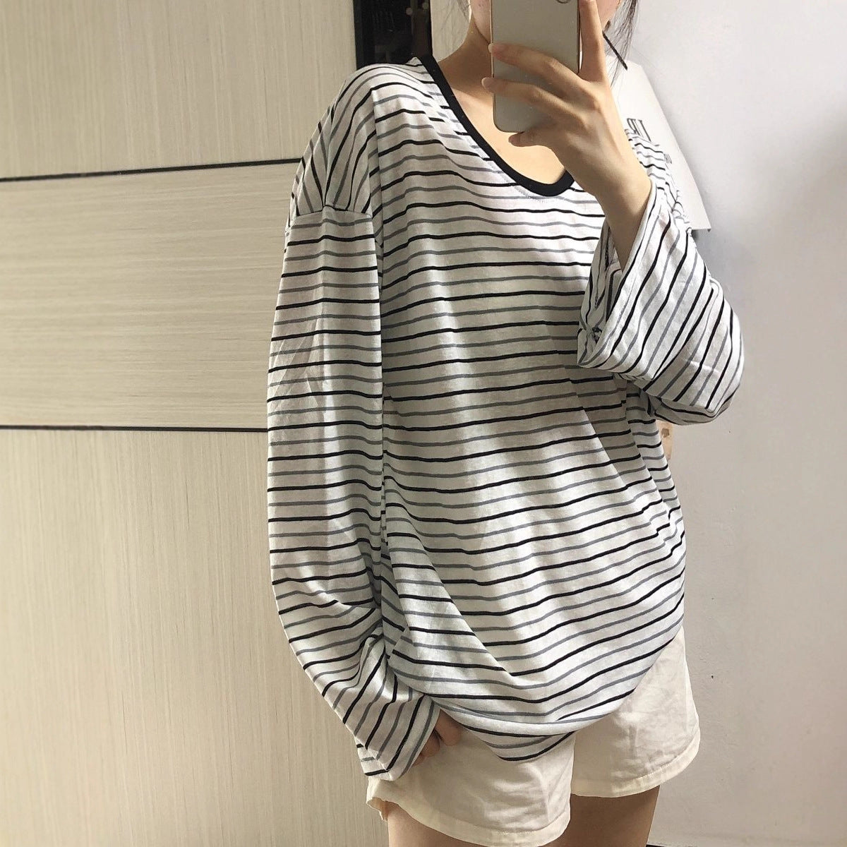 Damen Oversized Longsleeve-Shirt Gestreift Weite Ärmel Norvielle
