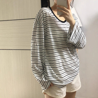 Damen Oversized Longsleeve-Shirt Gestreift Weite Ärmel Norvielle