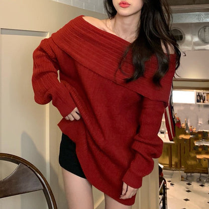 Damen Off-Shoulder Pullover Strickmaterial Norvielle