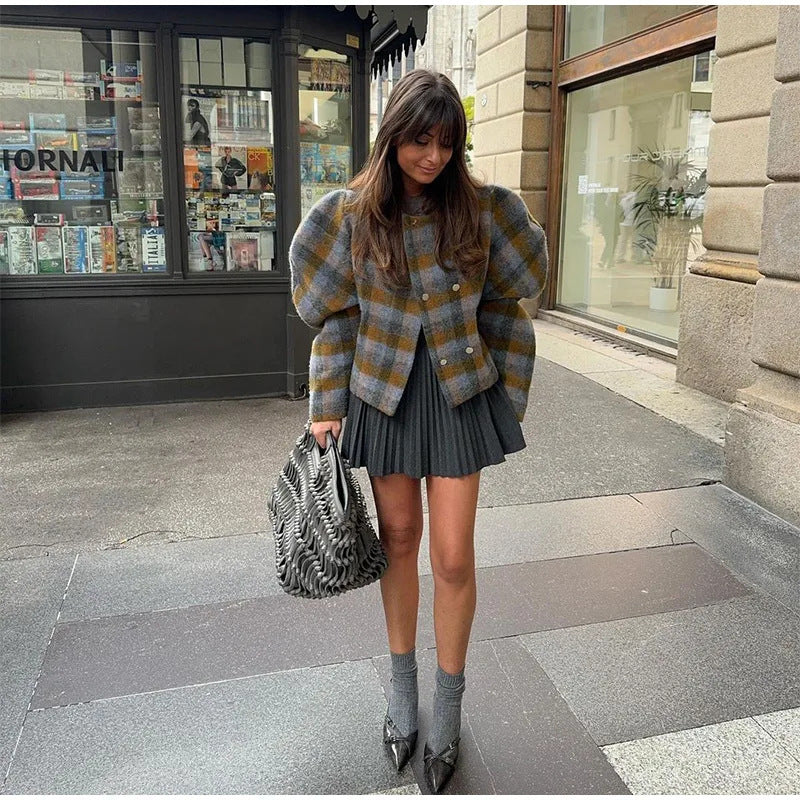 Damen Karojacke Voluminöse Ärmel Norvielle