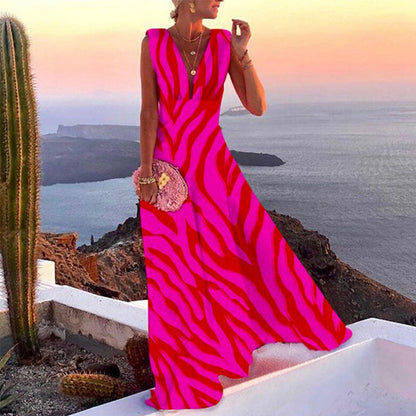 Damen Maxikleid Geometrischer Schnitt V-Ausschnitt