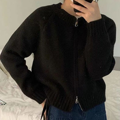 Damen Cardigan Reißverschluss Rippbund Norvielle