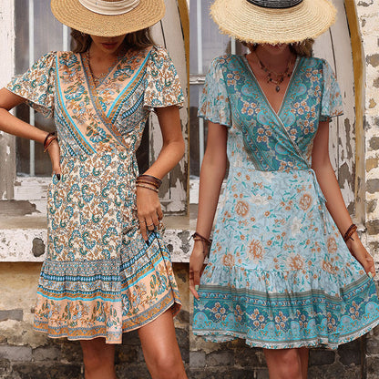 Damen Wickelkleid Florales Muster Tailliert