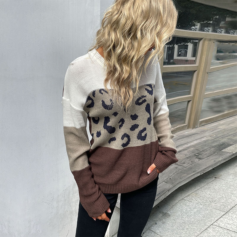 Damen Strickpullover Tiermuster Farbblockdesign Norvielle
