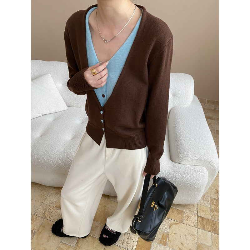 Damen Strickcardigan V-Ausschnitt Norvielle Kuschelig Beige