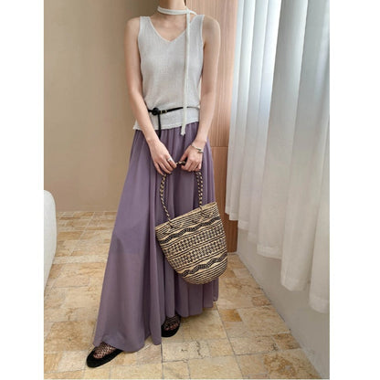 Damen Maxikleid Elegant Fließender Schnitt Dekorativer Gürtel