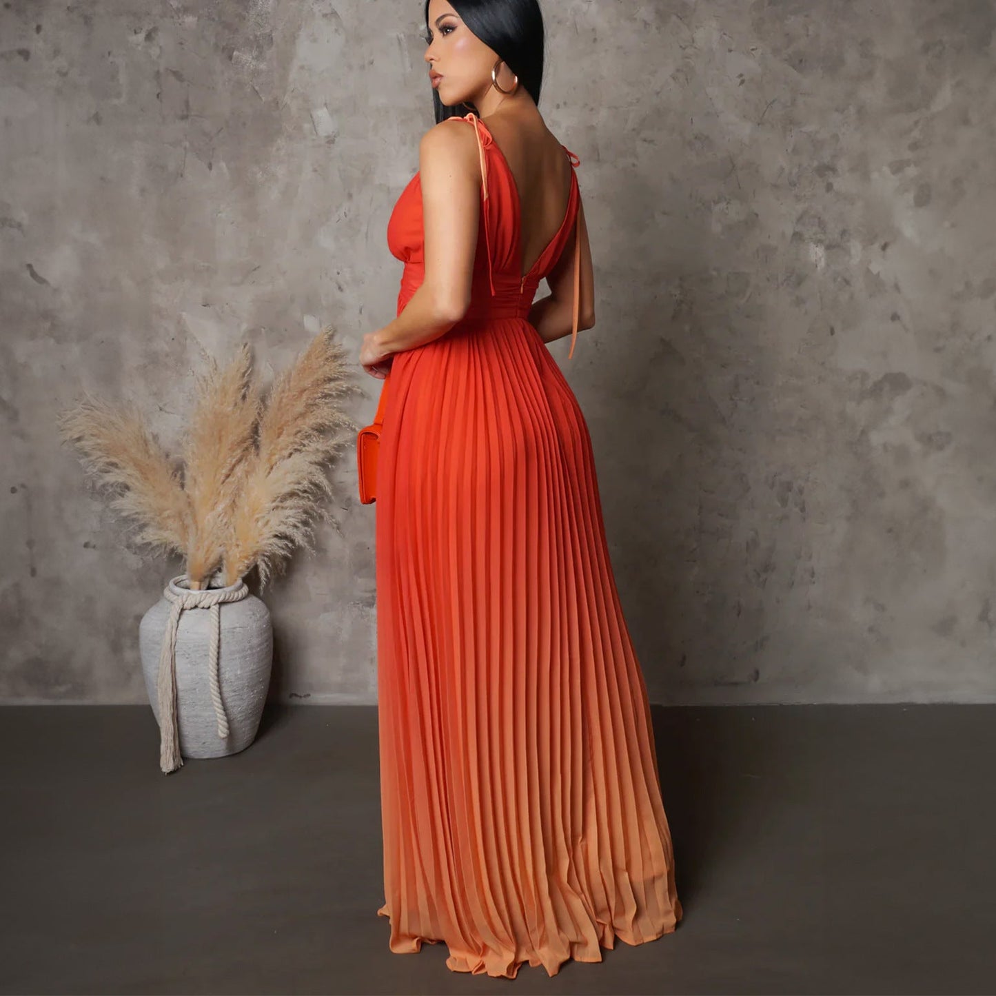 Damen Maxikleid V-Ausschnitt Falten-Design Elegant
