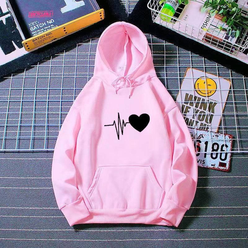 Damen Kapuzenpullover Herzschlagmotiv Norvielle